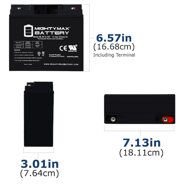 12V 18AH SLA INT Replacement Battery For Powertron PE16B1 - 4PK